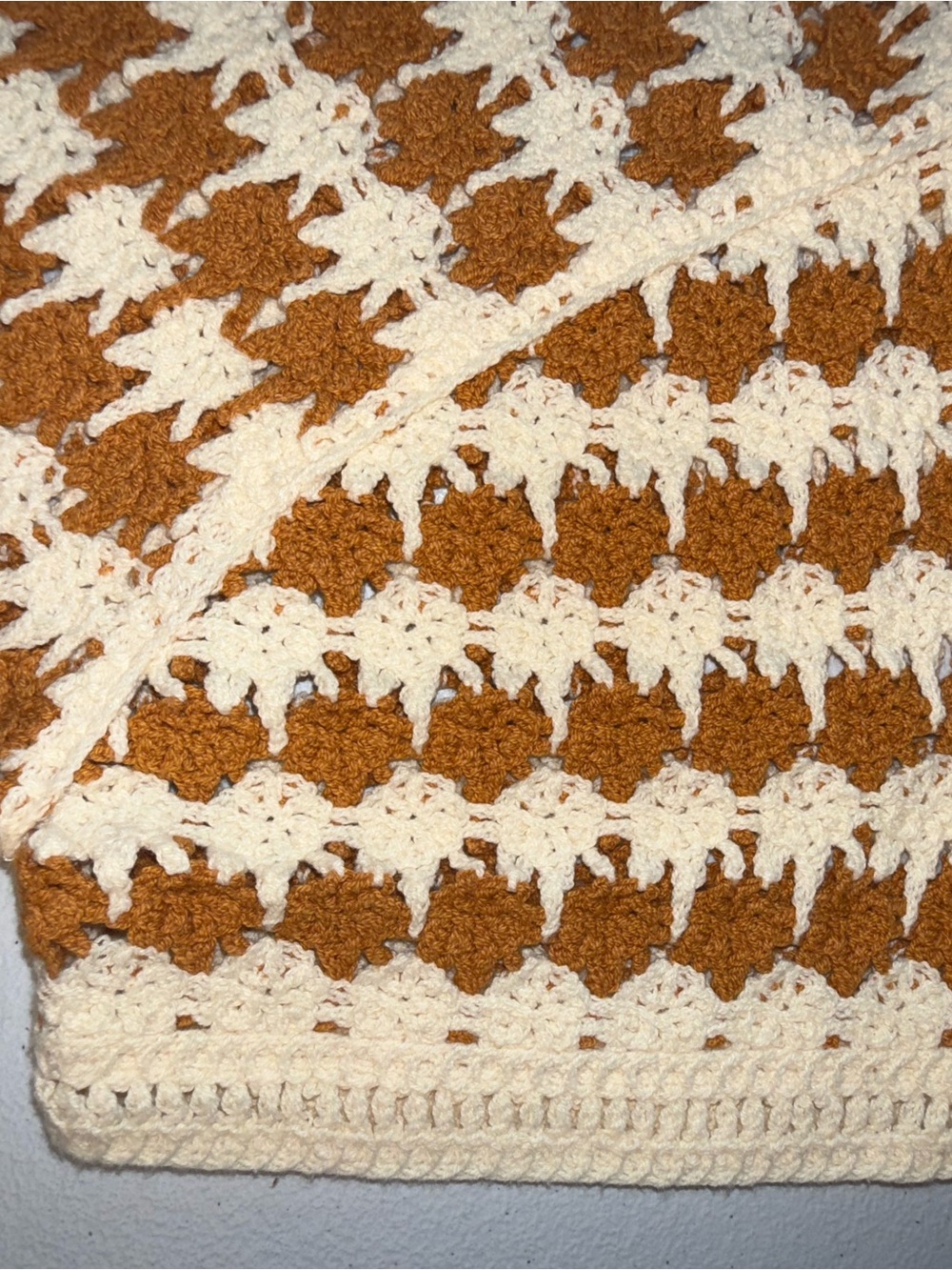 World Market Crochet Knit Short Sleeve Top Size S/M Brown Cream Boho - Picture 6 of 7